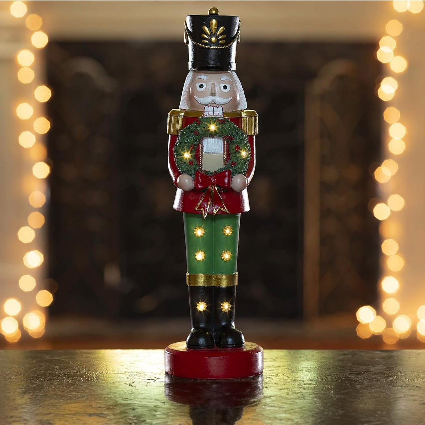 Christmas Snowman Decor Christmas Figurines Resin Snowman Lighted Decorations Indoor Christmas Nutcracker LED Holiday Light up Snowman Indoor Festive Fiber Optic Decorations