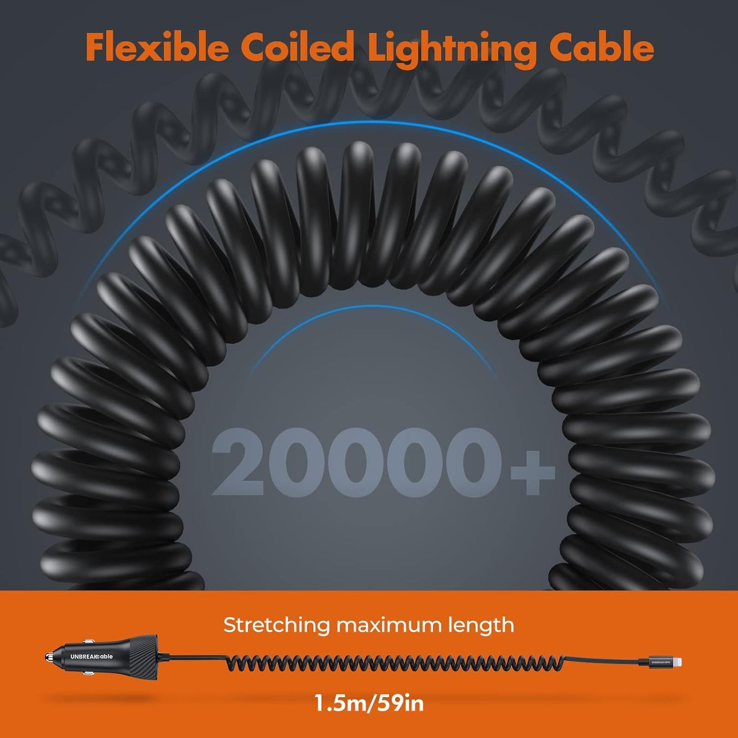 32W Iphone Car Charger -  [PD 20W Quick Charge] [Apple MFI C94 Certified] Phone Cigarette Lighter with Built-In 5FT Lightning Cable for Apple Iphone 14/13/12/11/Xs/Xs Max/Xr/X/8-Orange