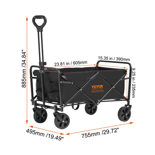 Collapsible Folding Wagon Beach Wagon Cart with All-Terrain Wheels Drink Holders Sports Wagon for Camping Shopping