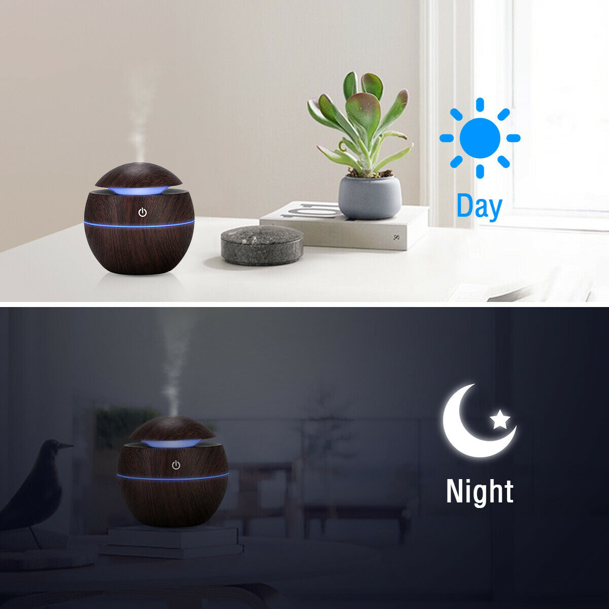 USB Aroma Humidifier Essential Oil Diffuser Ultrasonic Cool Mist Humidifier Air Humificador with 7 Color Change Air Humidifier Aroma Diffuser Essential Oil Humidifier Mist Maker Aromatherapy Wood