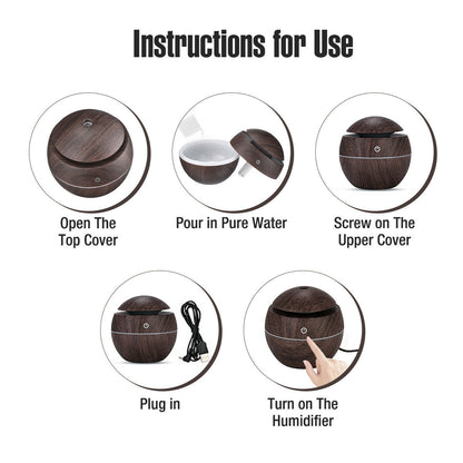 USB Aroma Humidifier Essential Oil Diffuser Ultrasonic Cool Mist Humidifier Air Humificador with 7 Color Change Air Humidifier Aroma Diffuser Essential Oil Humidifier Mist Maker Aromatherapy Wood