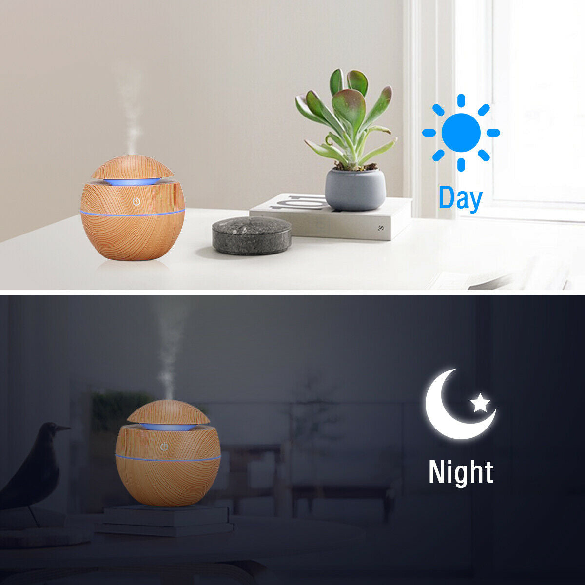 USB Aroma Humidifier Essential Oil Diffuser Ultrasonic Cool Mist Humidifier Air Humificador with 7 Color Change Air Humidifier Aroma Diffuser Essential Oil Humidifier Mist Maker Aromatherapy Wood