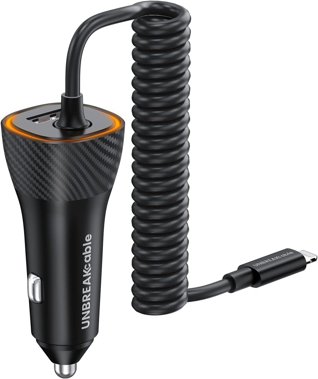 32W Iphone Car Charger -  [PD 20W Quick Charge] [Apple MFI C94 Certified] Phone Cigarette Lighter with Built-In 5FT Lightning Cable for Apple Iphone 14/13/12/11/Xs/Xs Max/Xr/X/8-Orange