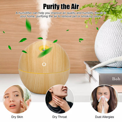 USB Aroma Humidifier Essential Oil Diffuser Ultrasonic Cool Mist Humidifier Air Humificador with 7 Color Change Air Humidifier Aroma Diffuser Essential Oil Humidifier Mist Maker Aromatherapy Wood