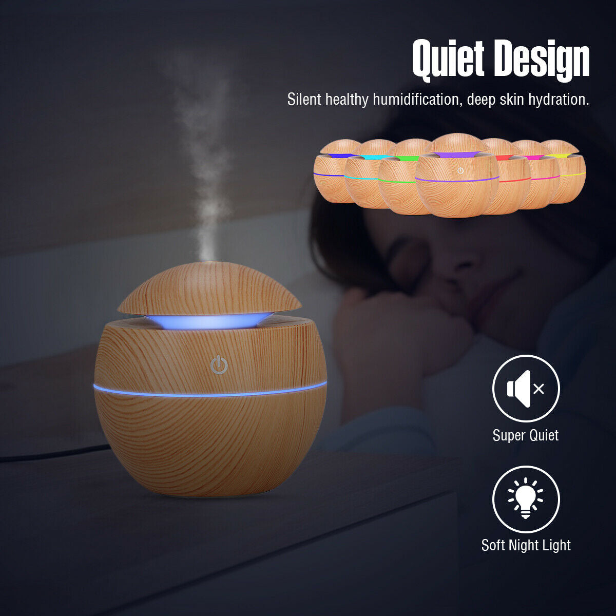USB Aroma Humidifier Essential Oil Diffuser Ultrasonic Cool Mist Humidifier Air Humificador with 7 Color Change Air Humidifier Aroma Diffuser Essential Oil Humidifier Mist Maker Aromatherapy Wood