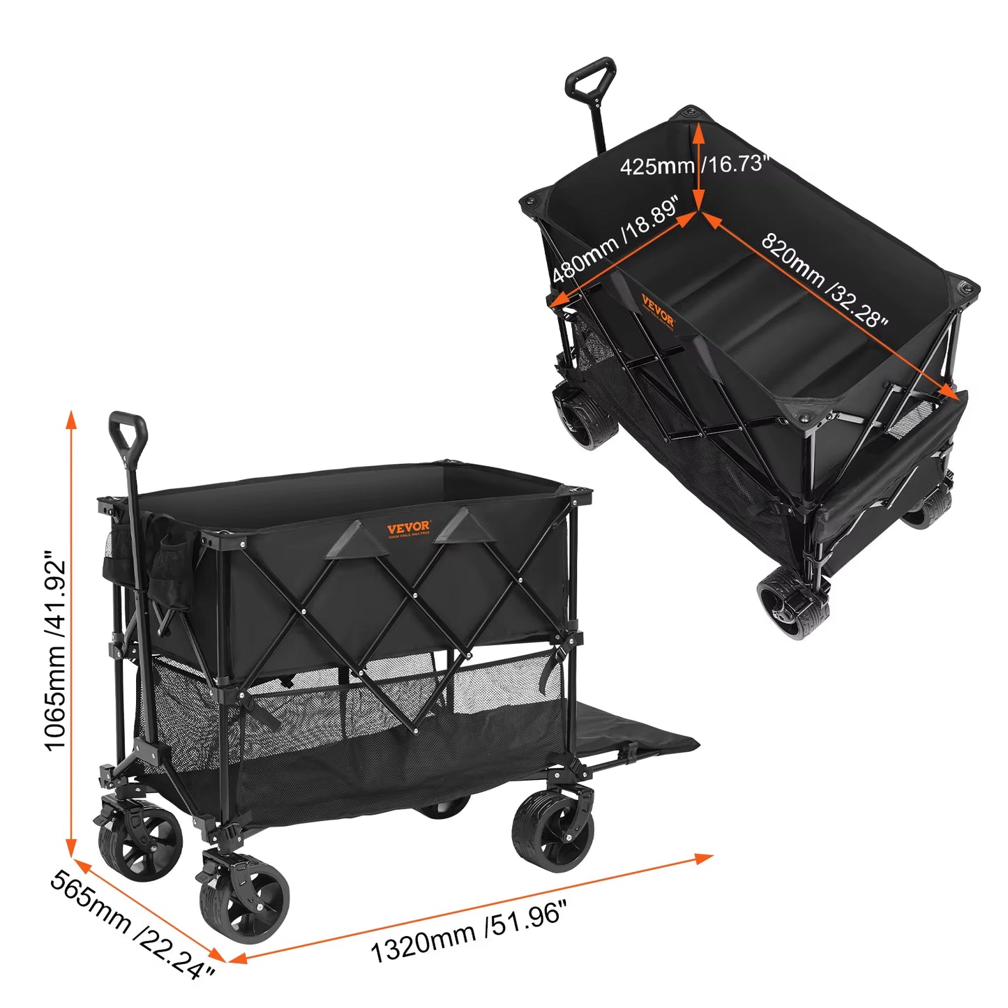 Collapsible Folding Wagon Beach Wagon Cart with All-Terrain Wheels Drink Holders Sports Wagon for Camping Shopping